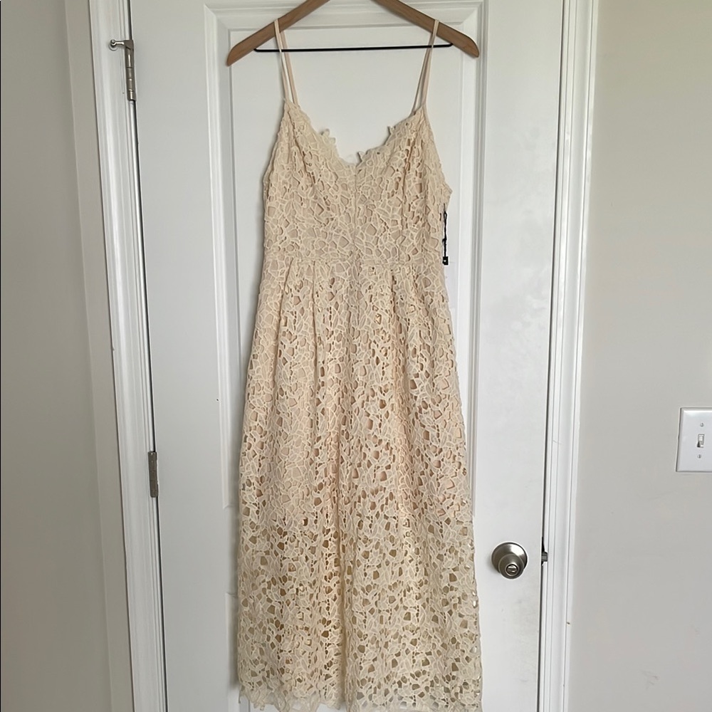Astr Cream Lace Midi Dress Spaghetti Strap V-Neck Cocktail Wedding Guest